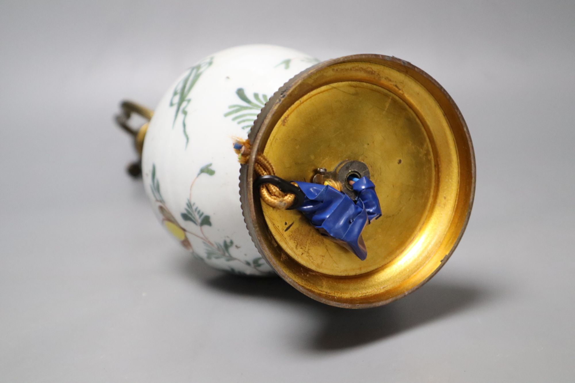 An 18th century Delft pottery vase converted to a lamp, overall height 46cm
